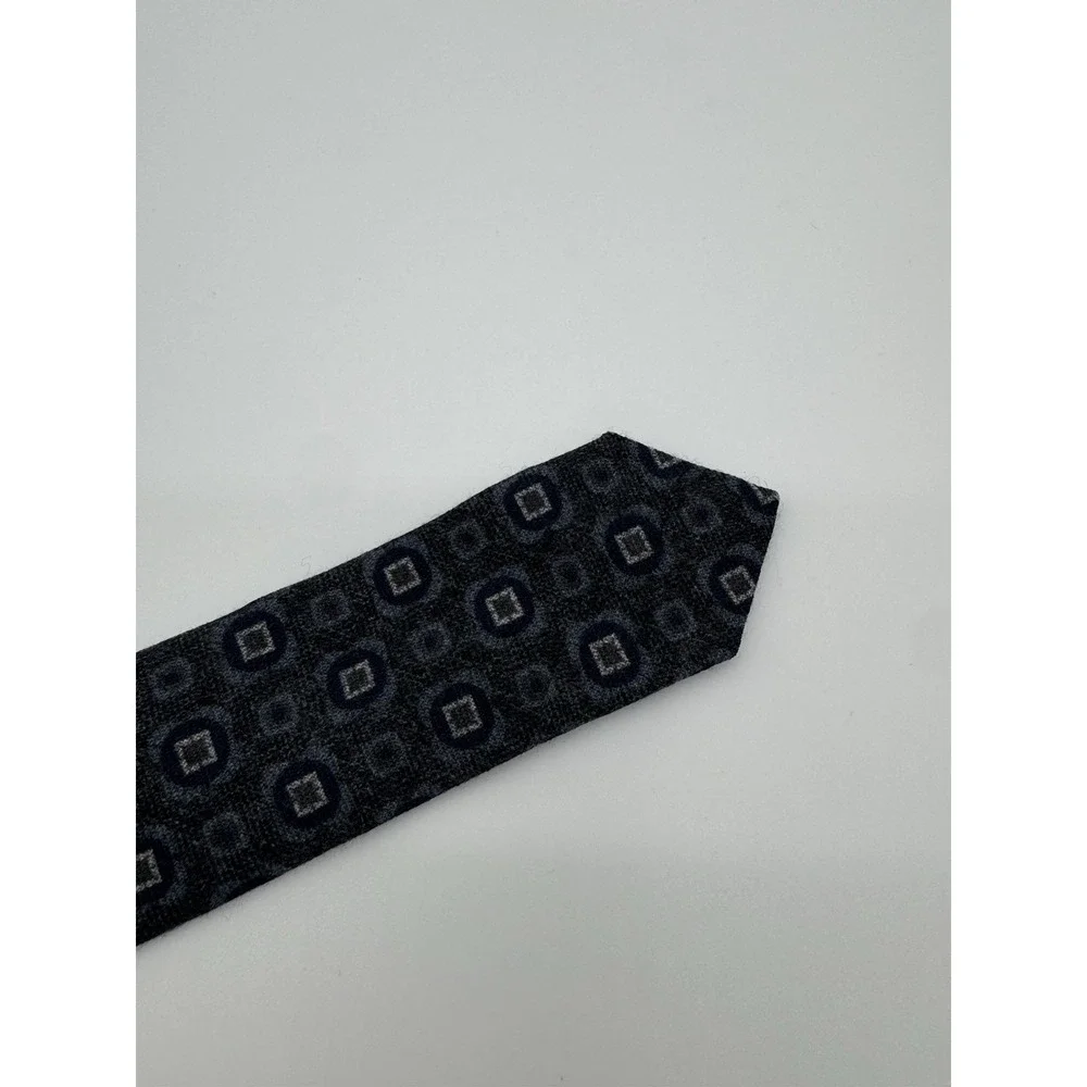 Pavesi Italy Wool Tie Gray Blue Geometric Squares Pattern Textured Necktie